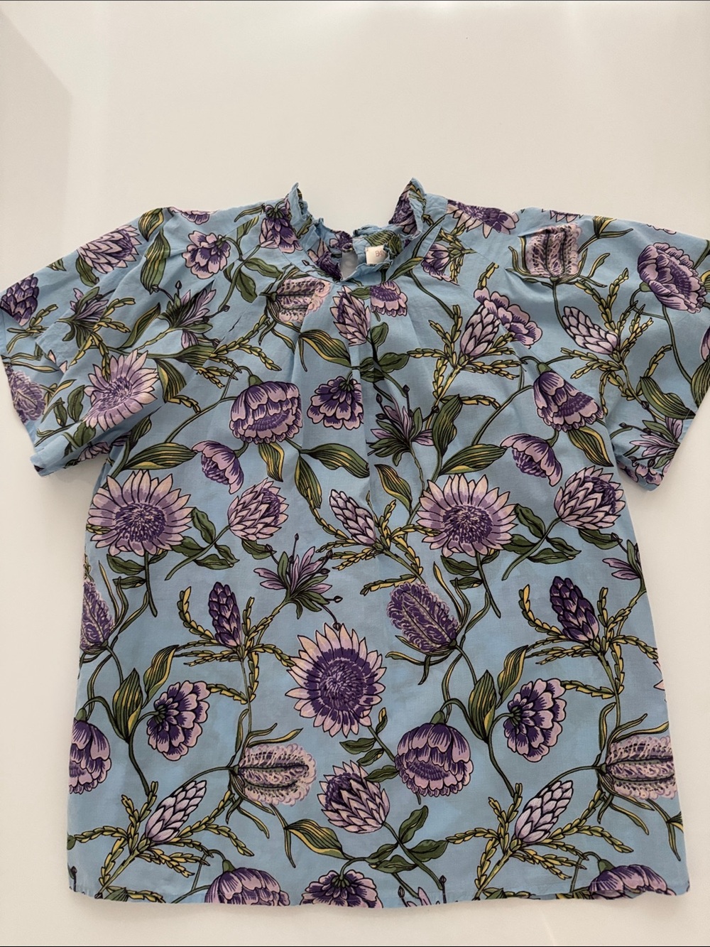 Banjanan Light Blue Top with Purple Floral Print